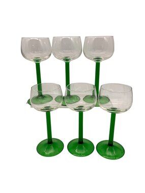 Set Of 6 Green Stemmed Luminarc Wine Glasses Made In France 6.5" Tall Vintage
